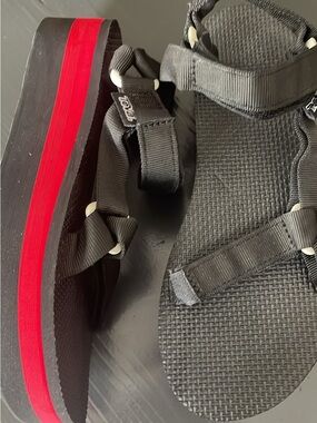 Teva Platform Black Sandal with Red Accent